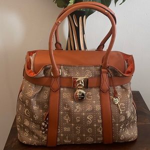 BEAUTIFUL CARAMEL LEATHER TRIMMED TAN LANCEL HANDBAG/TOTE/POCKETBOOK MUST SEE!